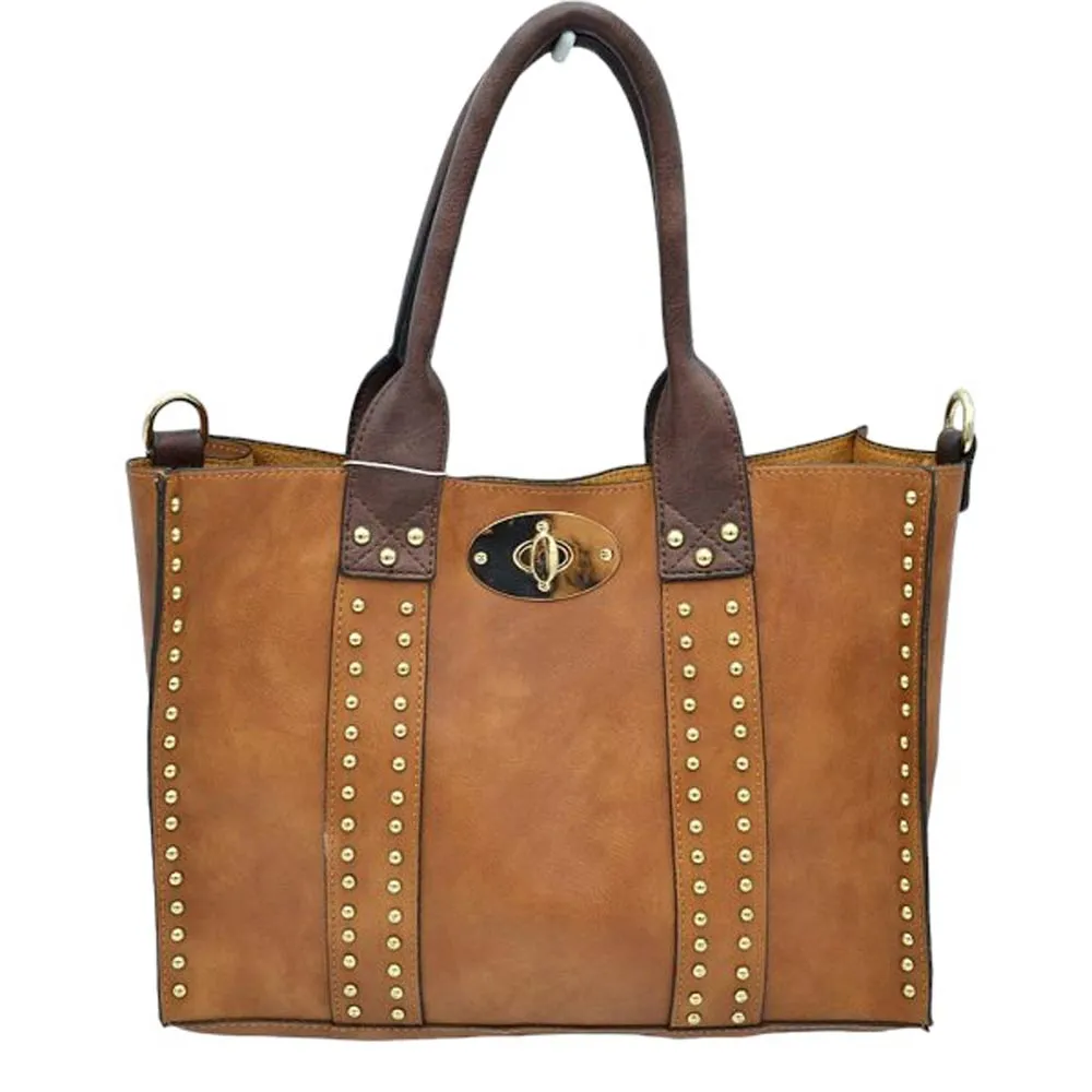 3 In 1 Faux Leather Top Handle Tote Bag With Purse