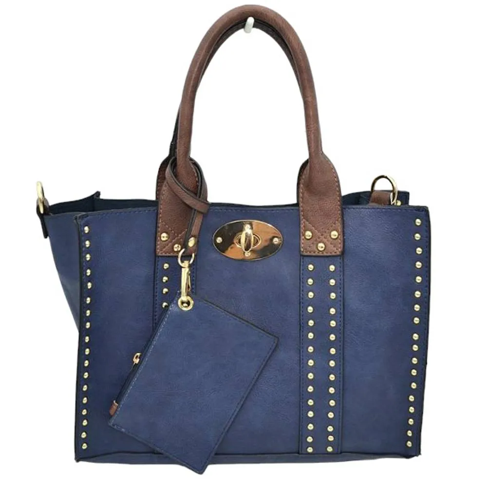 3 In 1 Faux Leather Top Handle Tote Bag With Purse