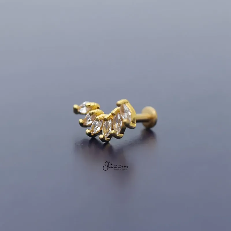 6 Marquise CZ Set Curve Top Cartilage/Tragus Flat Back Studs - Gold