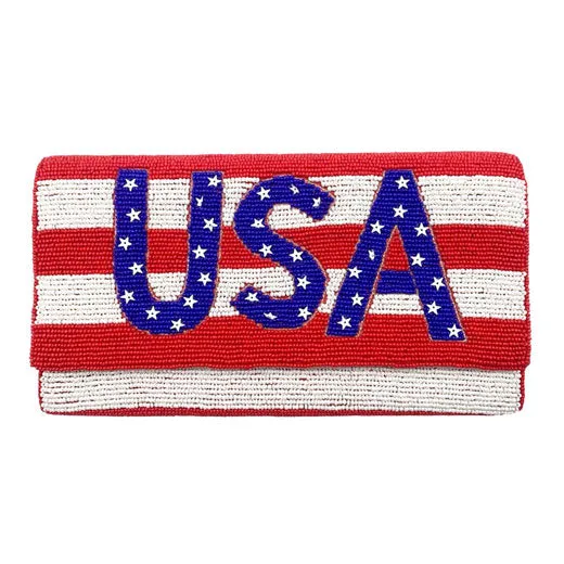 American USA Flag Beaded Clutch Crossbody Bag