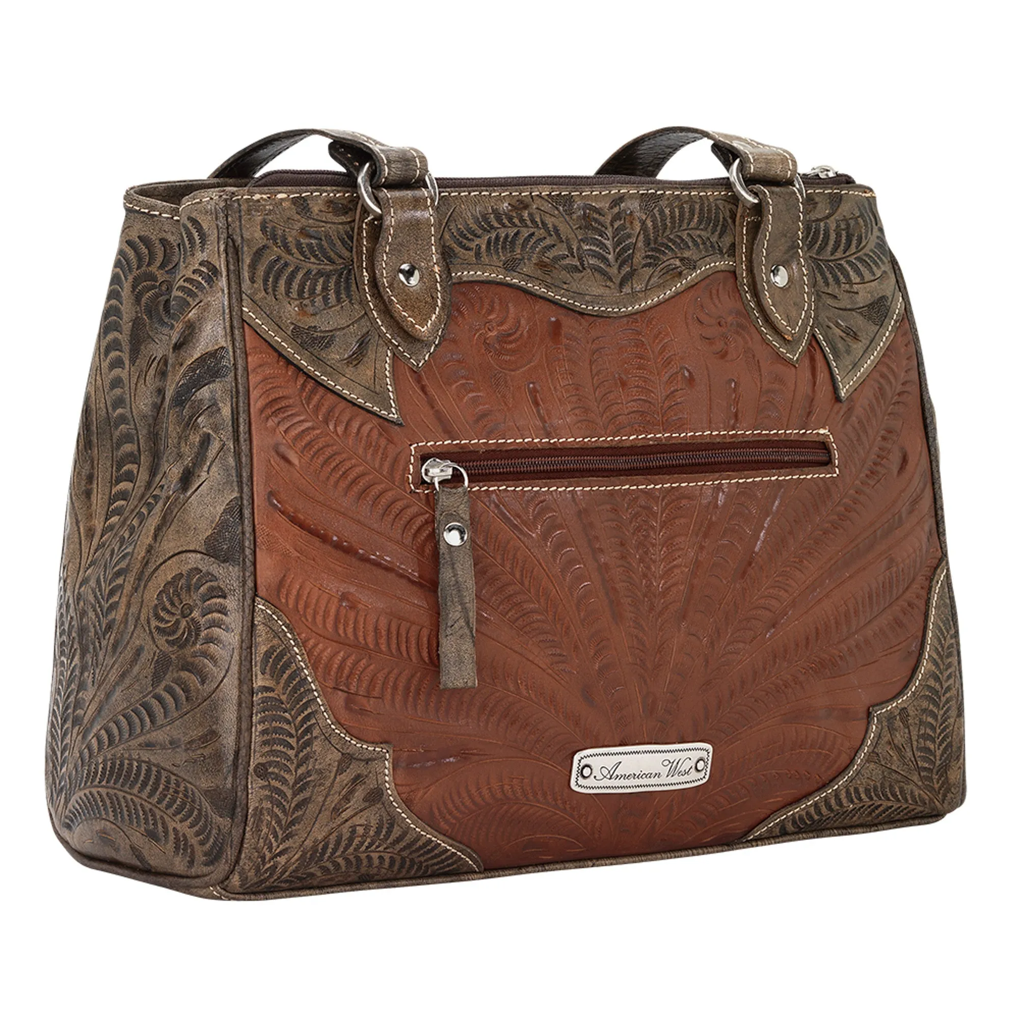 American West Desert Wildflower Antique Leather Multi-Compartment Tote