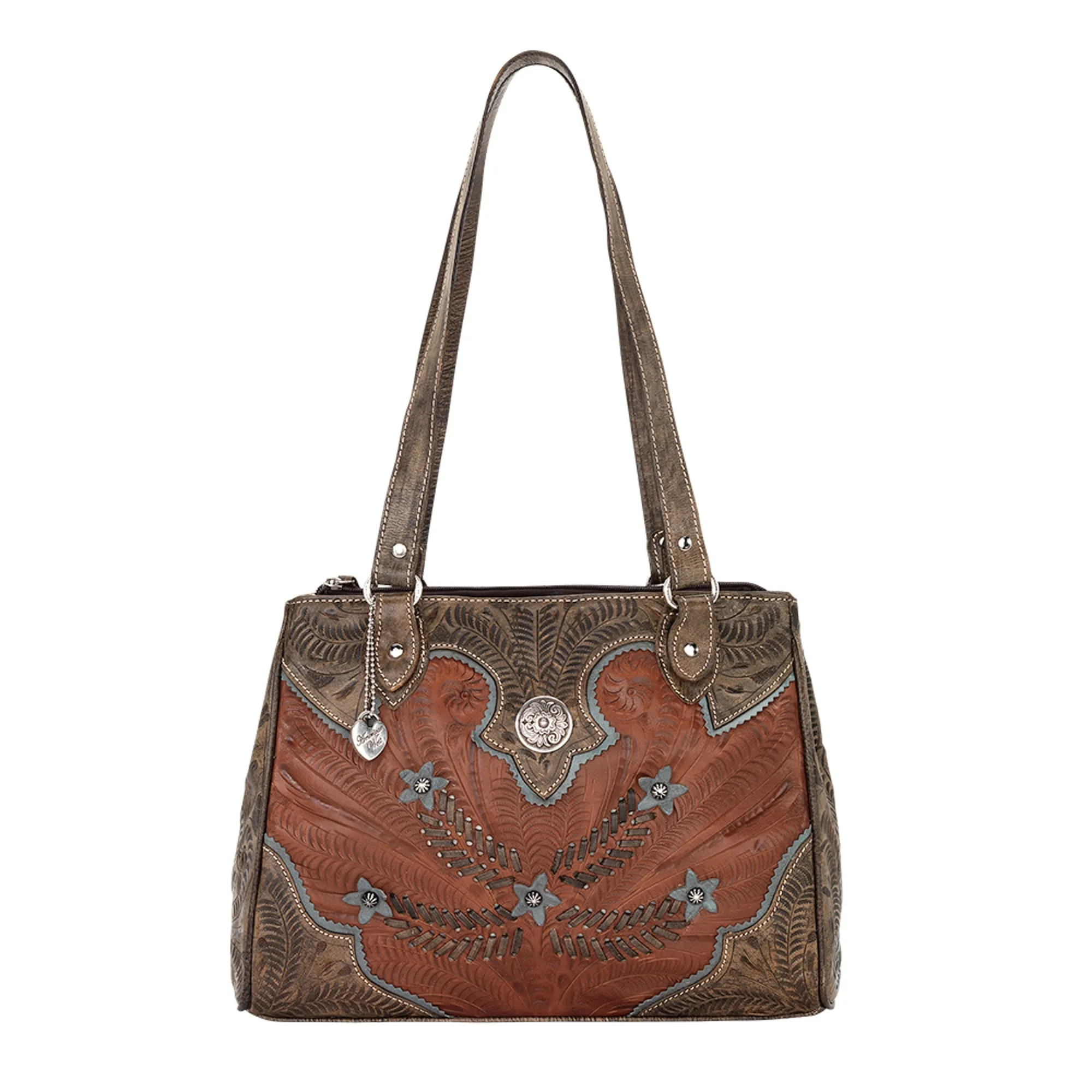 American West Desert Wildflower Antique Leather Multi-Compartment Tote