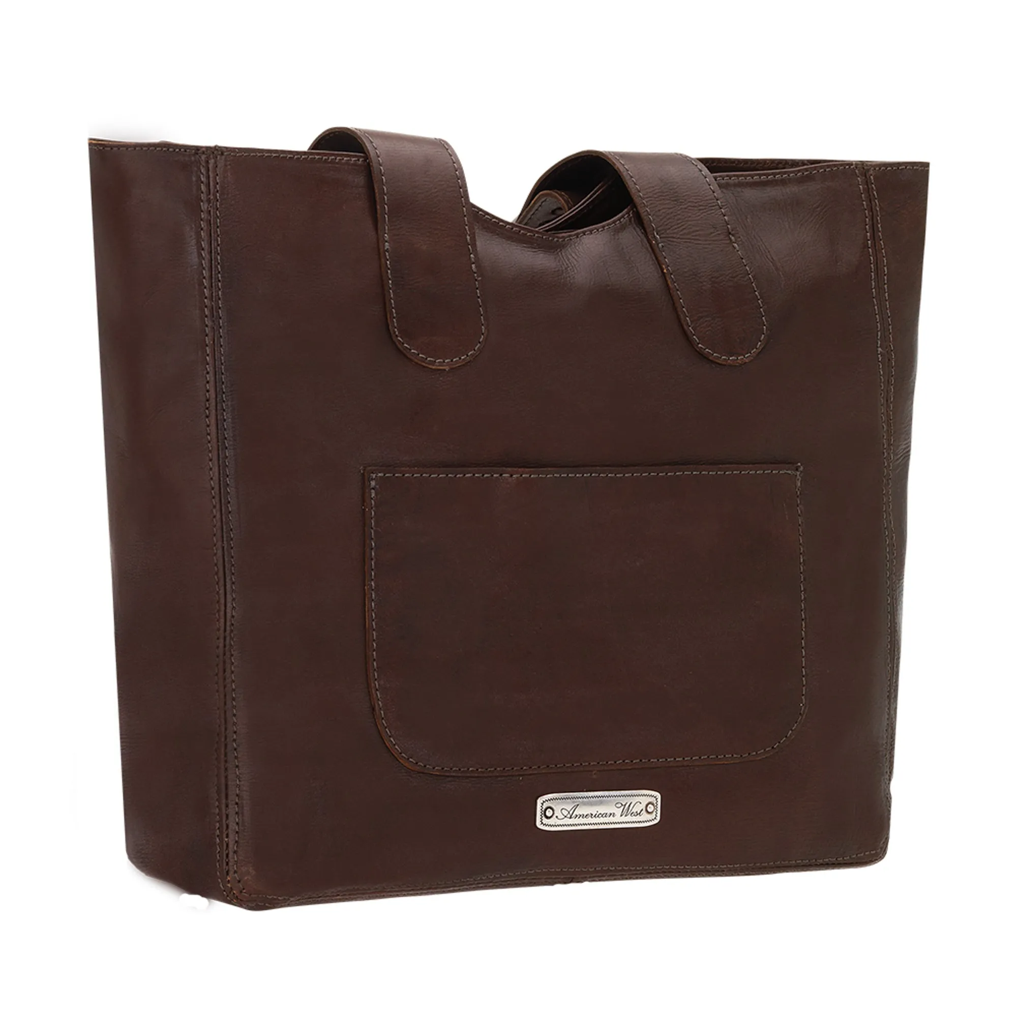 American West Mohave Canyon Chestnut Brown Leather Large Zip-Top Tote