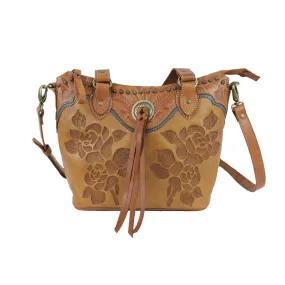 American West Texas Rose Natural Tan Leather Small Bucket Tote