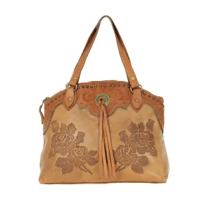 American West Texas Rose Natural Tan Leather Zip Top Tote