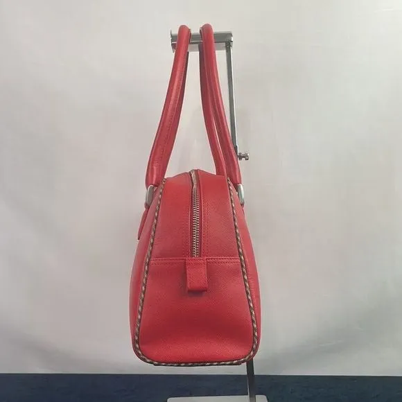 Aquascutum Red Leather Plaid Trim Satchel