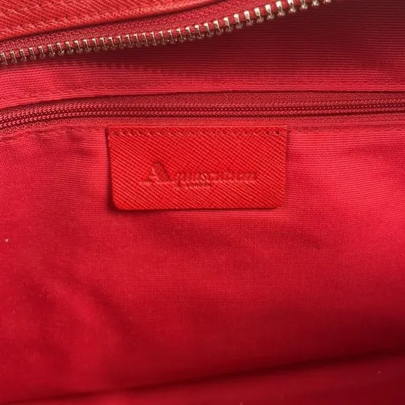 Aquascutum Red Leather Plaid Trim Satchel