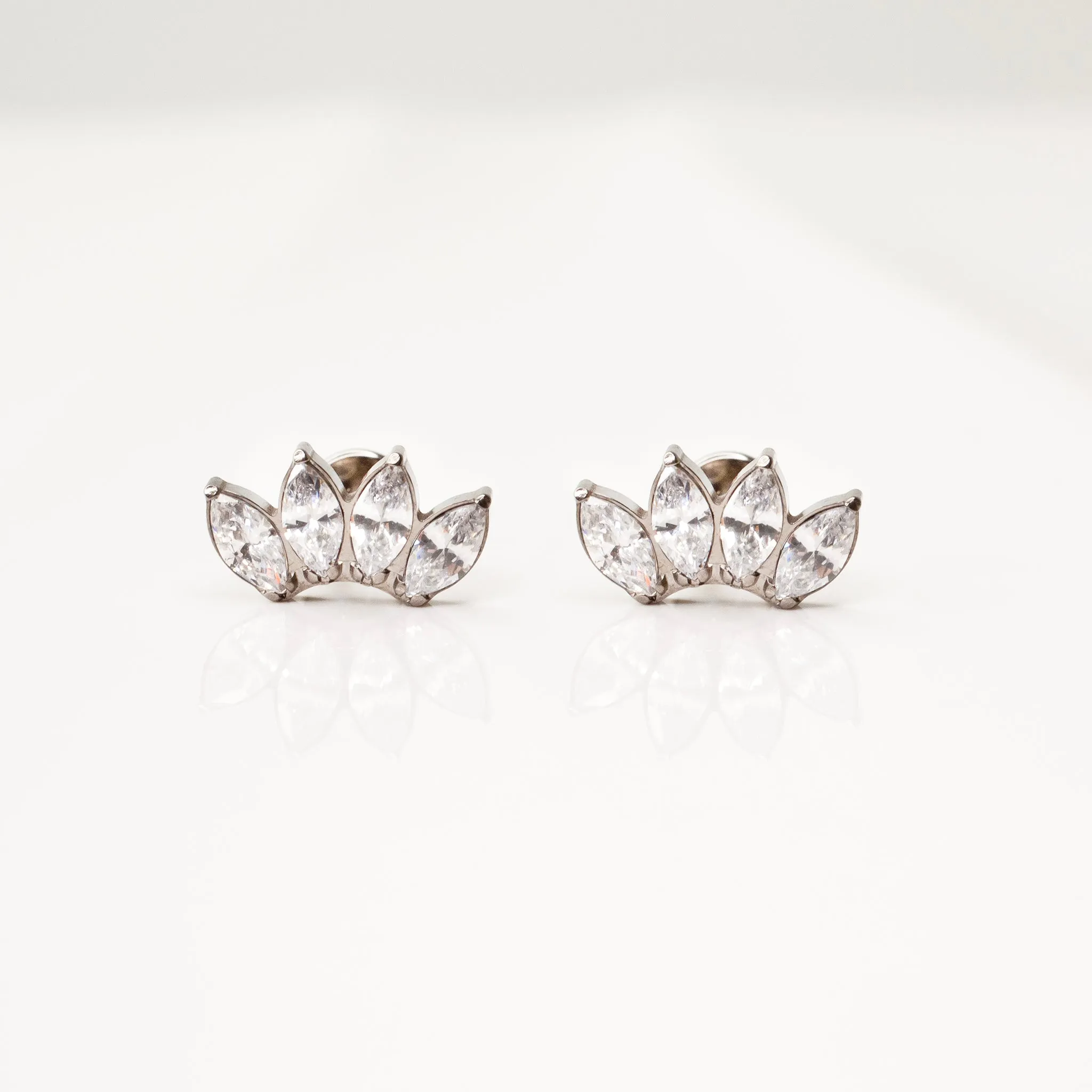 Arc Marquise Flat Back Earrings - Four Inlaid Crystals