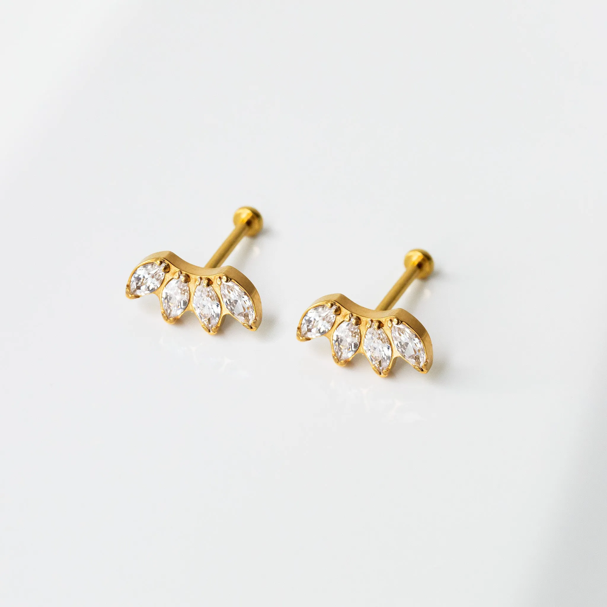 Arc Marquise Flat Back Earrings - Four Inlaid Crystals