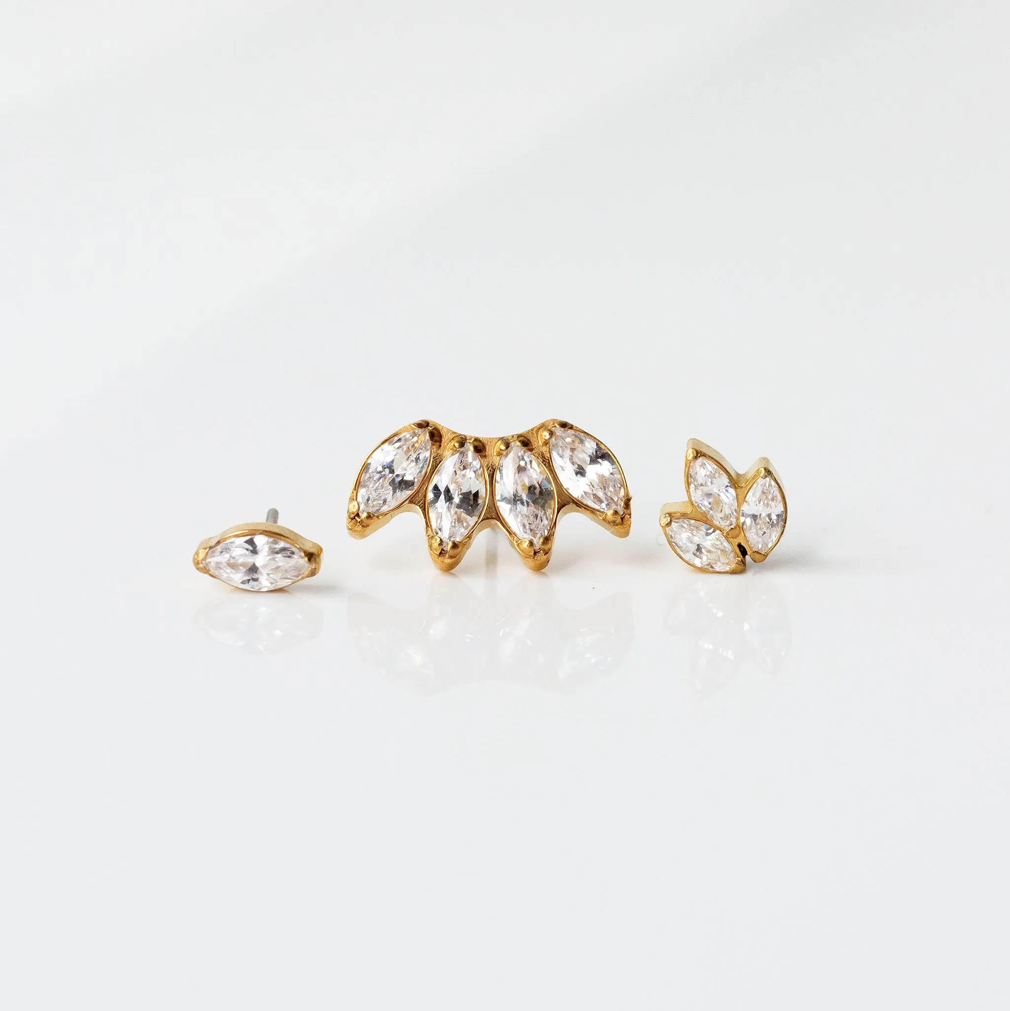 Arc Marquise Flat Back Earrings - Four Inlaid Crystals