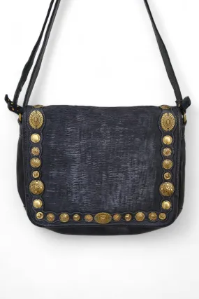 ART N' VINTAGE TALLIN FOLDOVER SATCHEL BAG NAVY