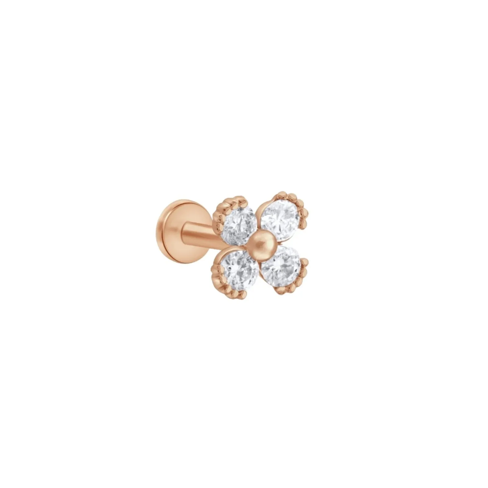 Beaded Diamond Four Petal Flower Flat Back Stud