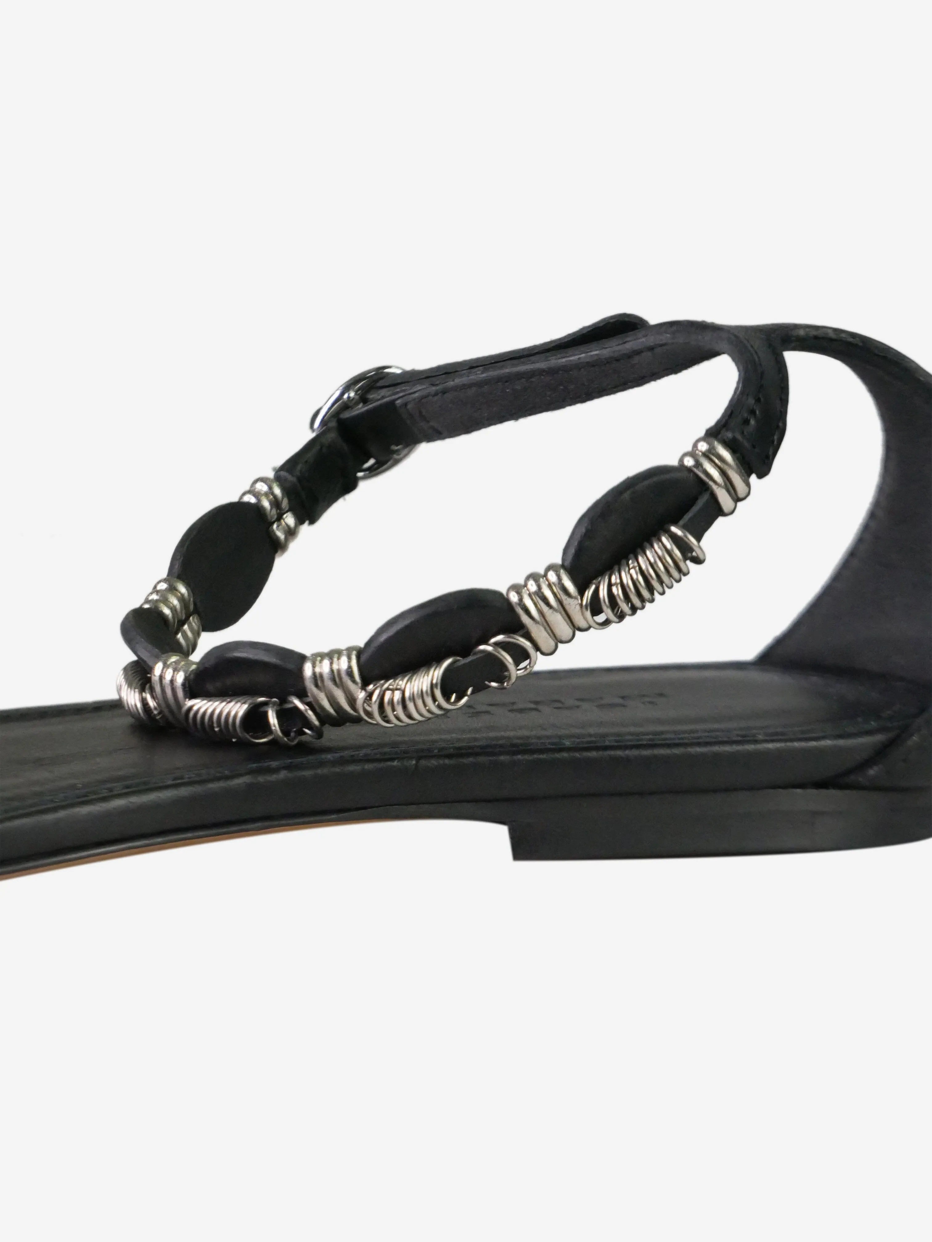 Black beaded flat sandals - size EU 38