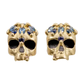 Blue Enchanted City Skull Stud Earrings - Made to Order