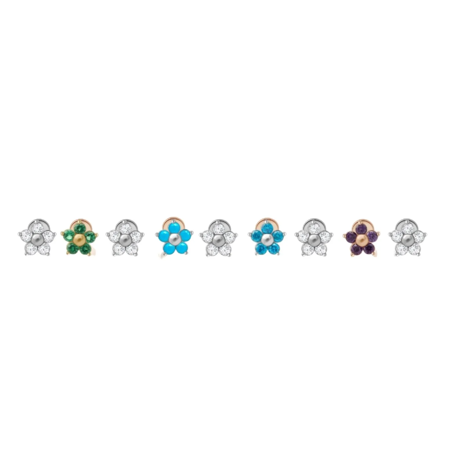 Blue Topaz Flower Flat Back Stud