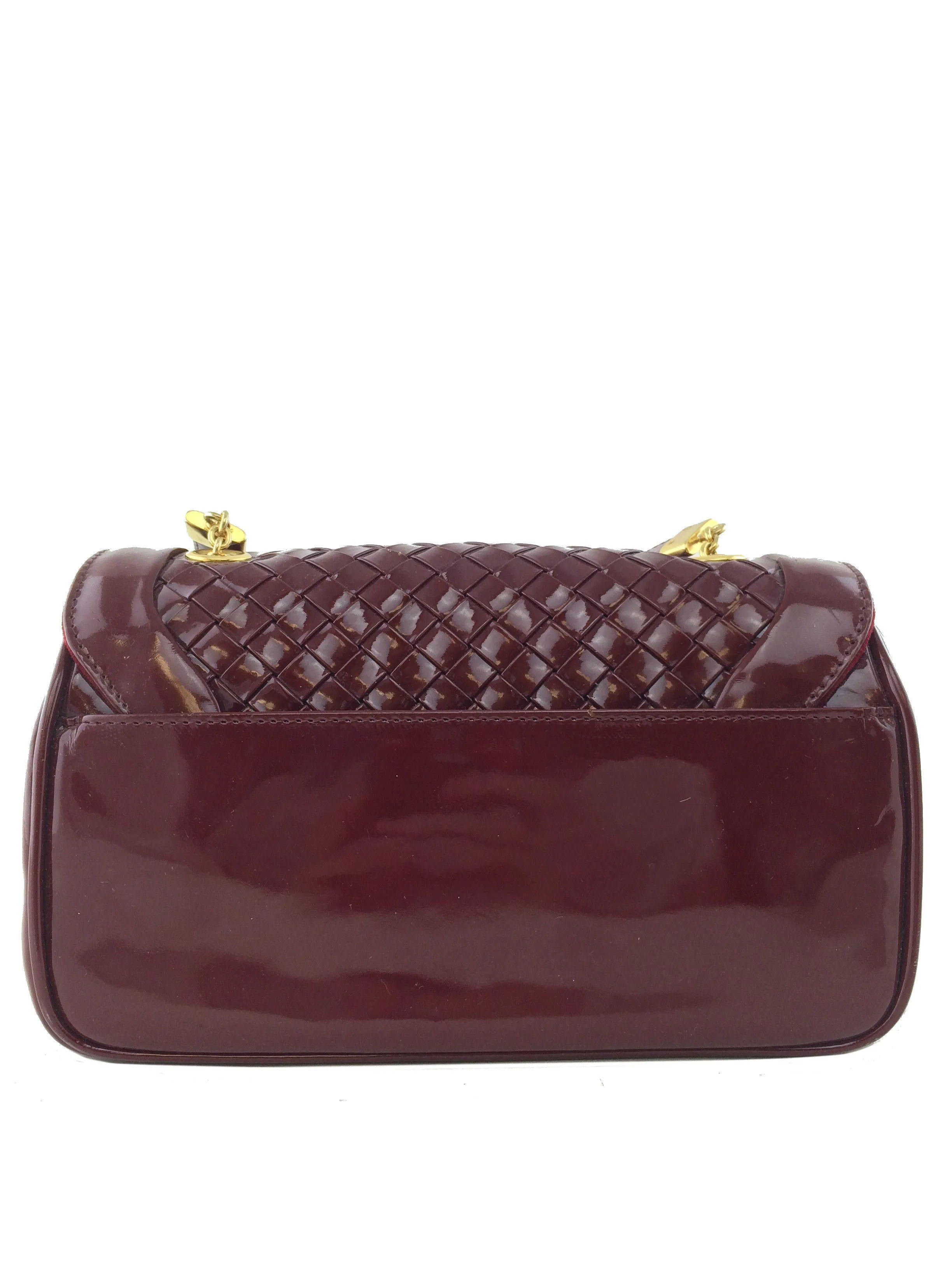 Bottega Veneta Vintage Patent Leather Intrecciato Flap Bag