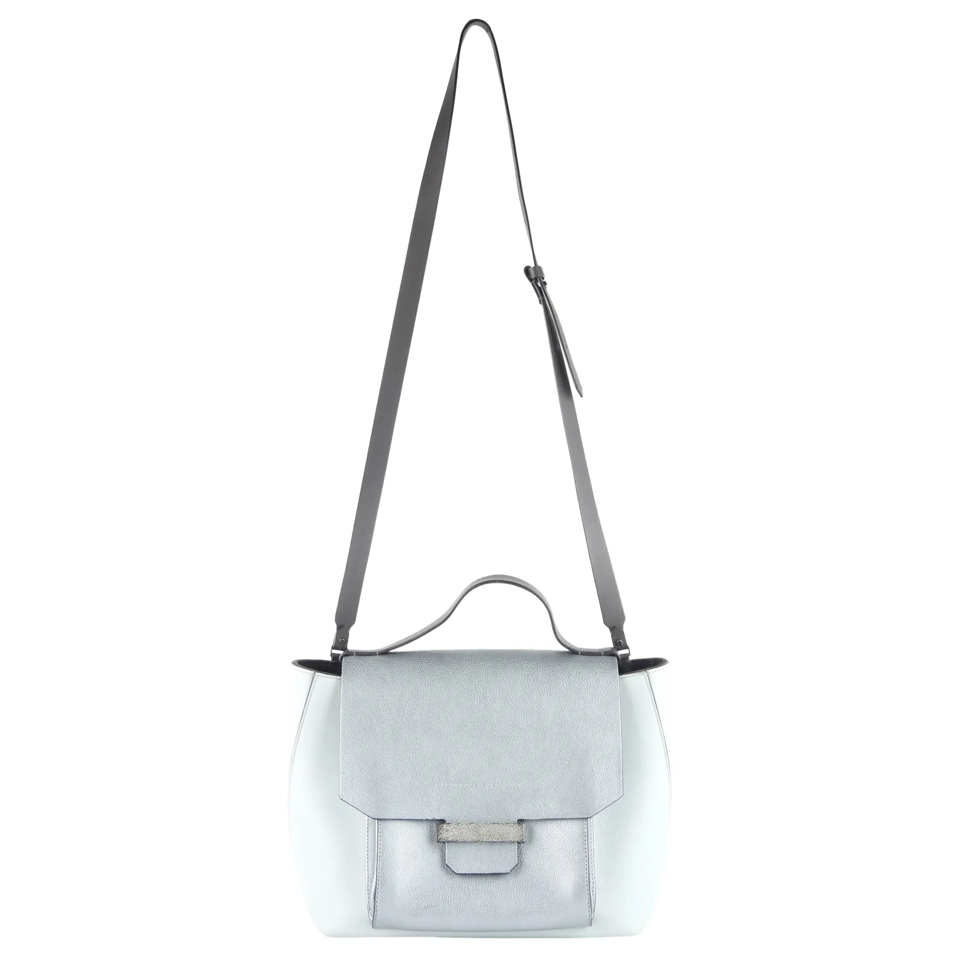 Brunello Cucinelli Pale Blue Metallic Leather Satchel Bag