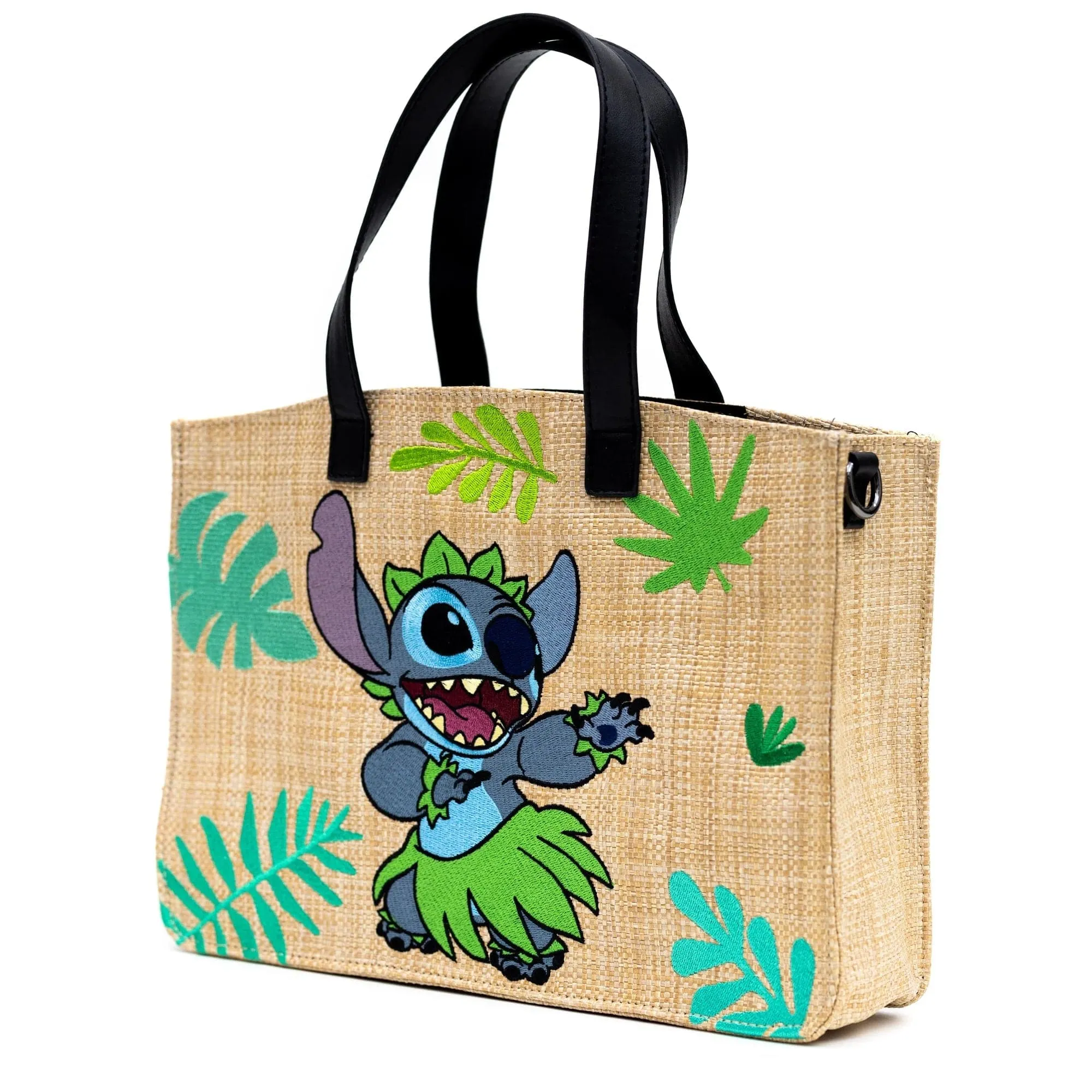 Buckle Down Lilo and Stitch Raffia Straw Embroidered Tote Bag