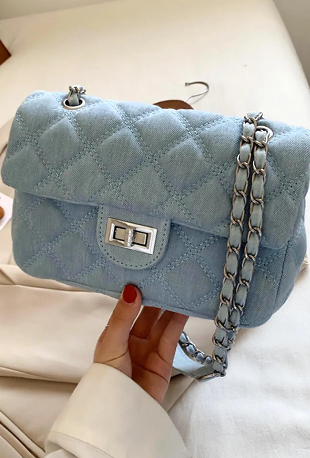 CHANIQUE - DENIM QUILT SHOULDER BAG