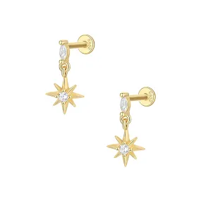 CZ Diamond Star Pendant Gold Plated Flat Back Earrings