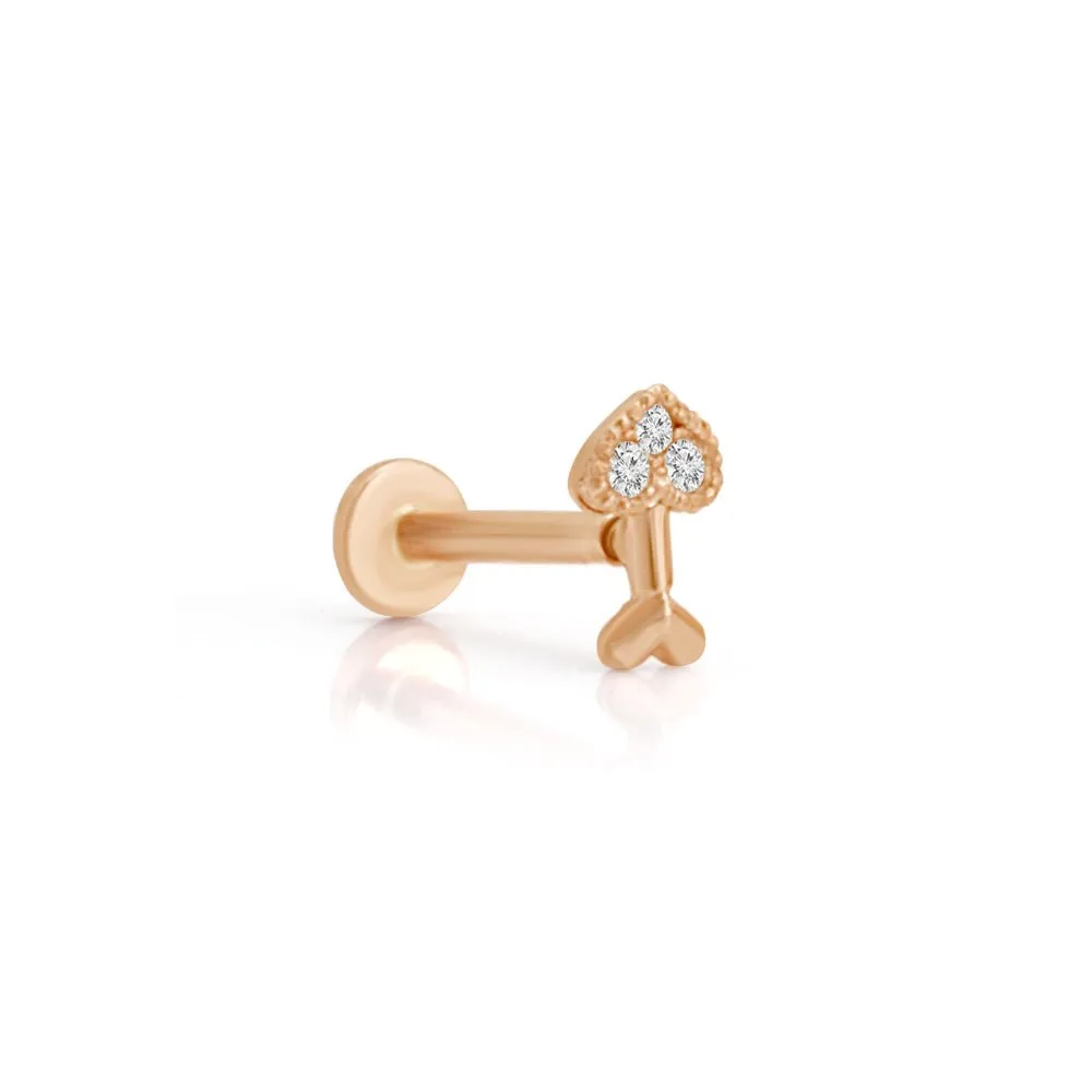 Diamond Heart Cupid's Arrow Flat Back Stud