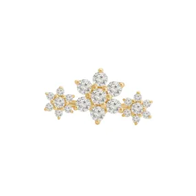 Diamond Three Flower Garland Flat Back Stud