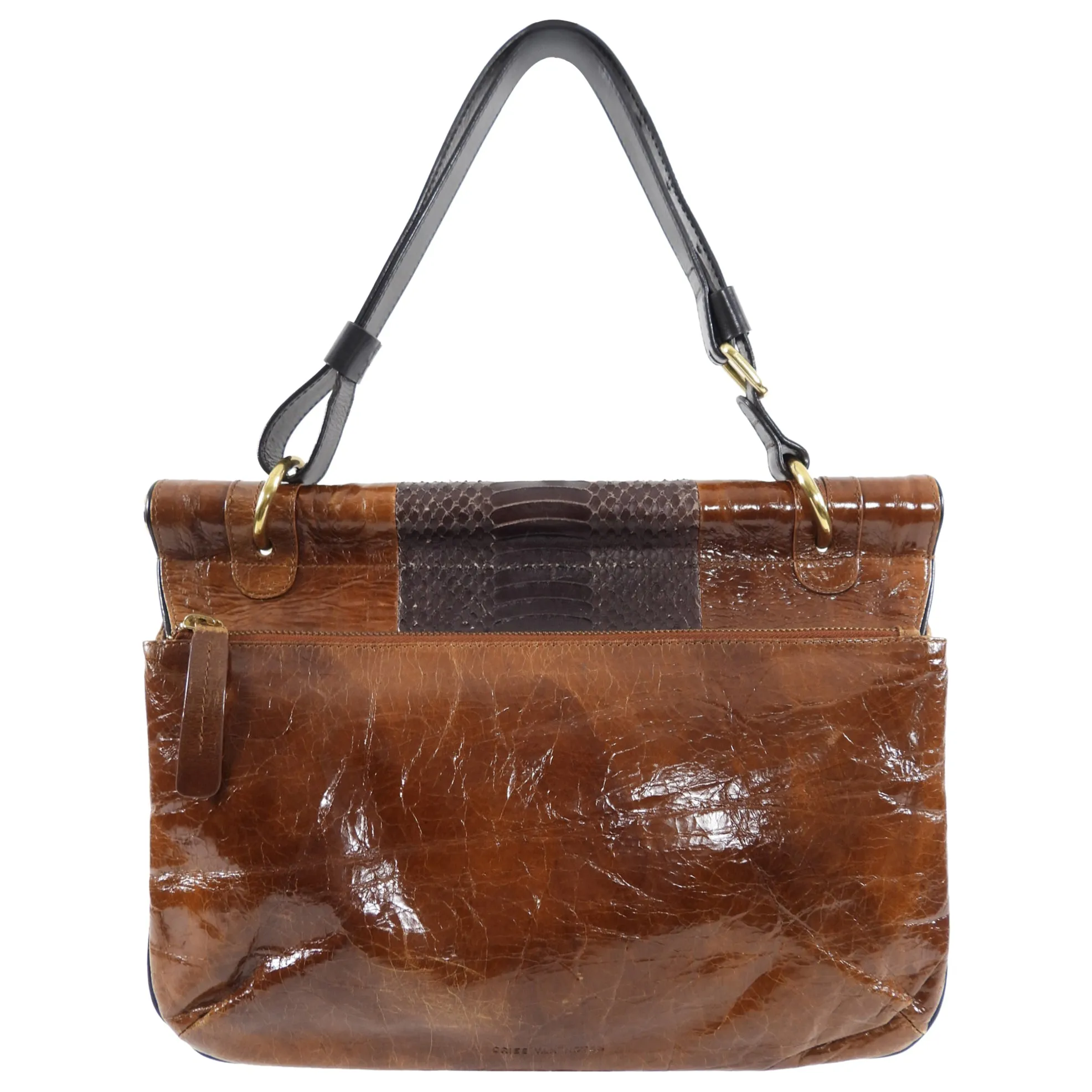 Dries Van Noten Brown Leather and Exotic Handbag