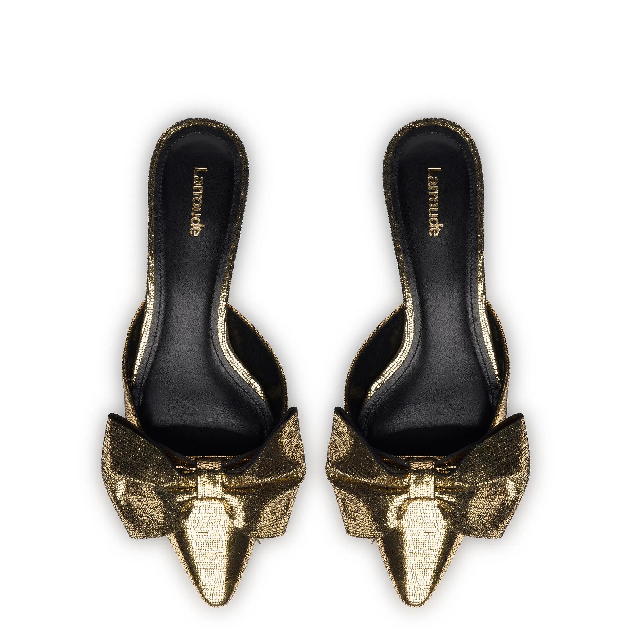 Elle Flat Mule In Gold Cracked Metallic Leather