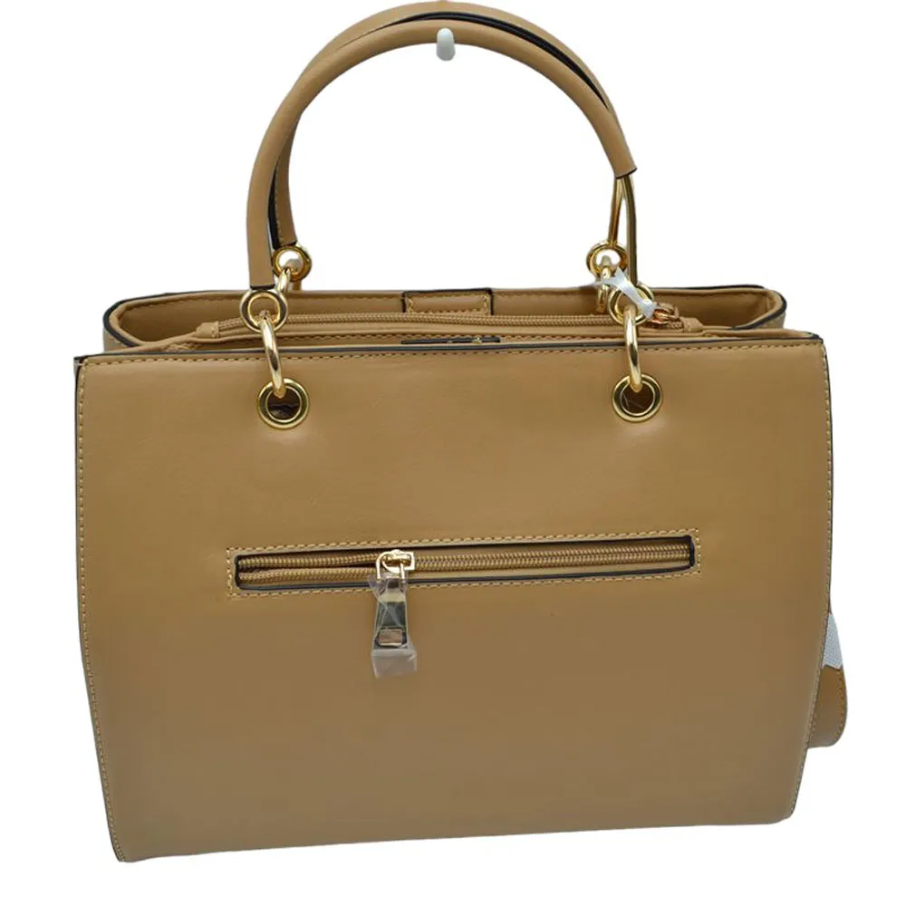 Faux Leather Metal Link Round Top Handle Tote Bag