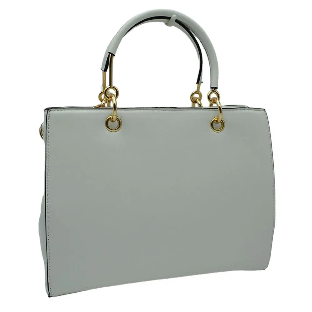 Faux Leather Metal Link Round Top Handle Tote Bag