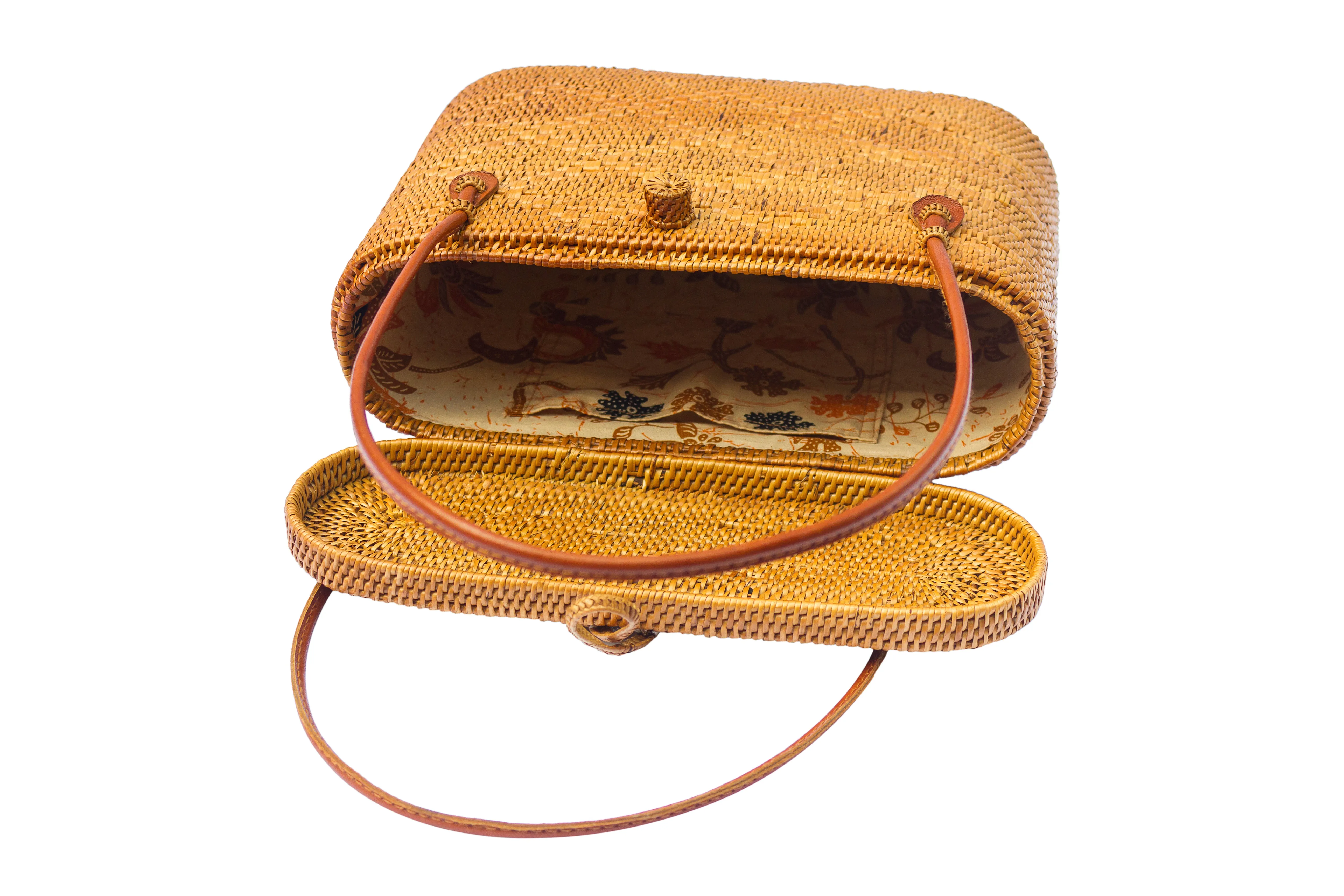 Flat Top Rattan Tote Bag