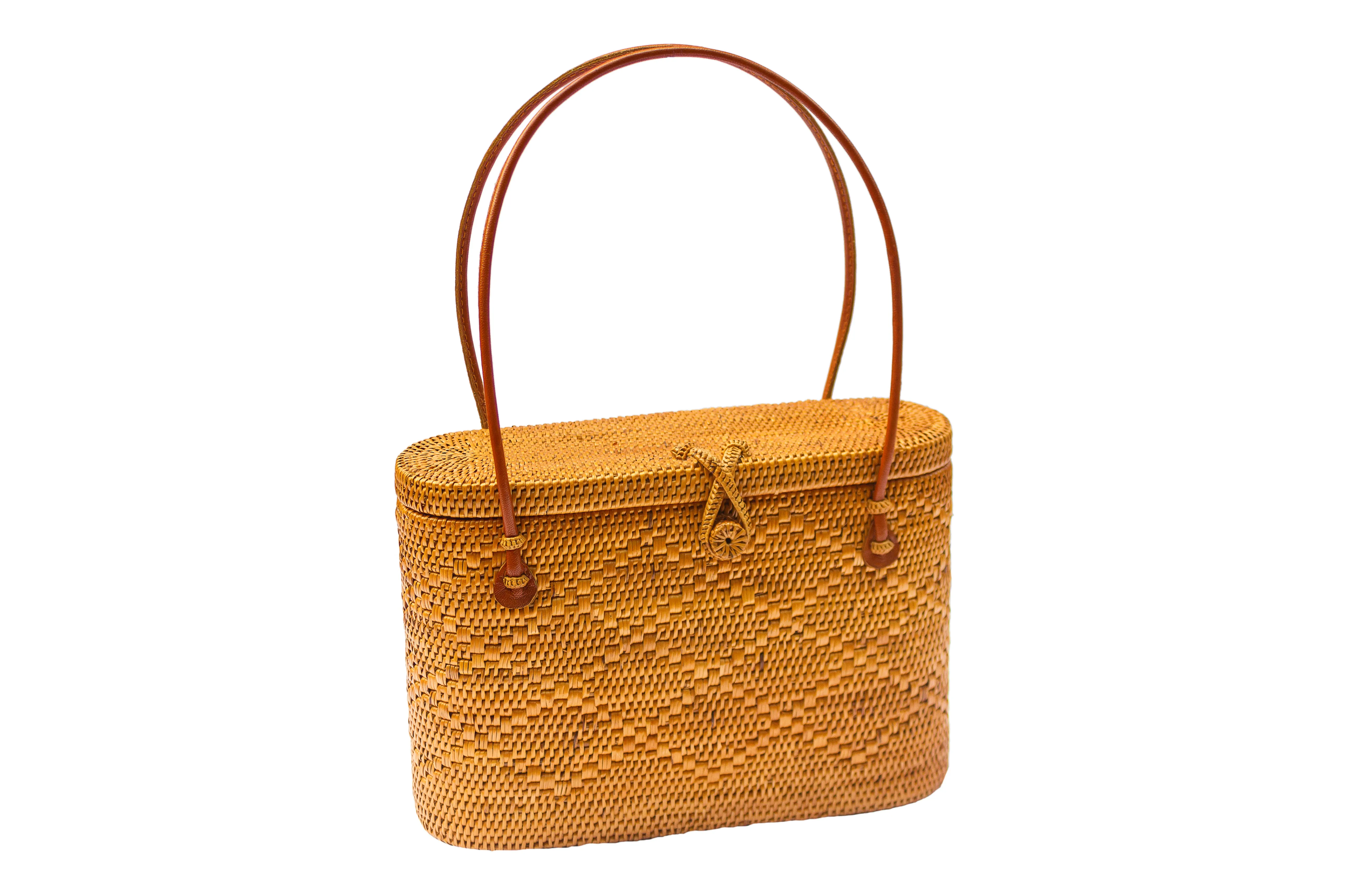 Flat Top Rattan Tote Bag