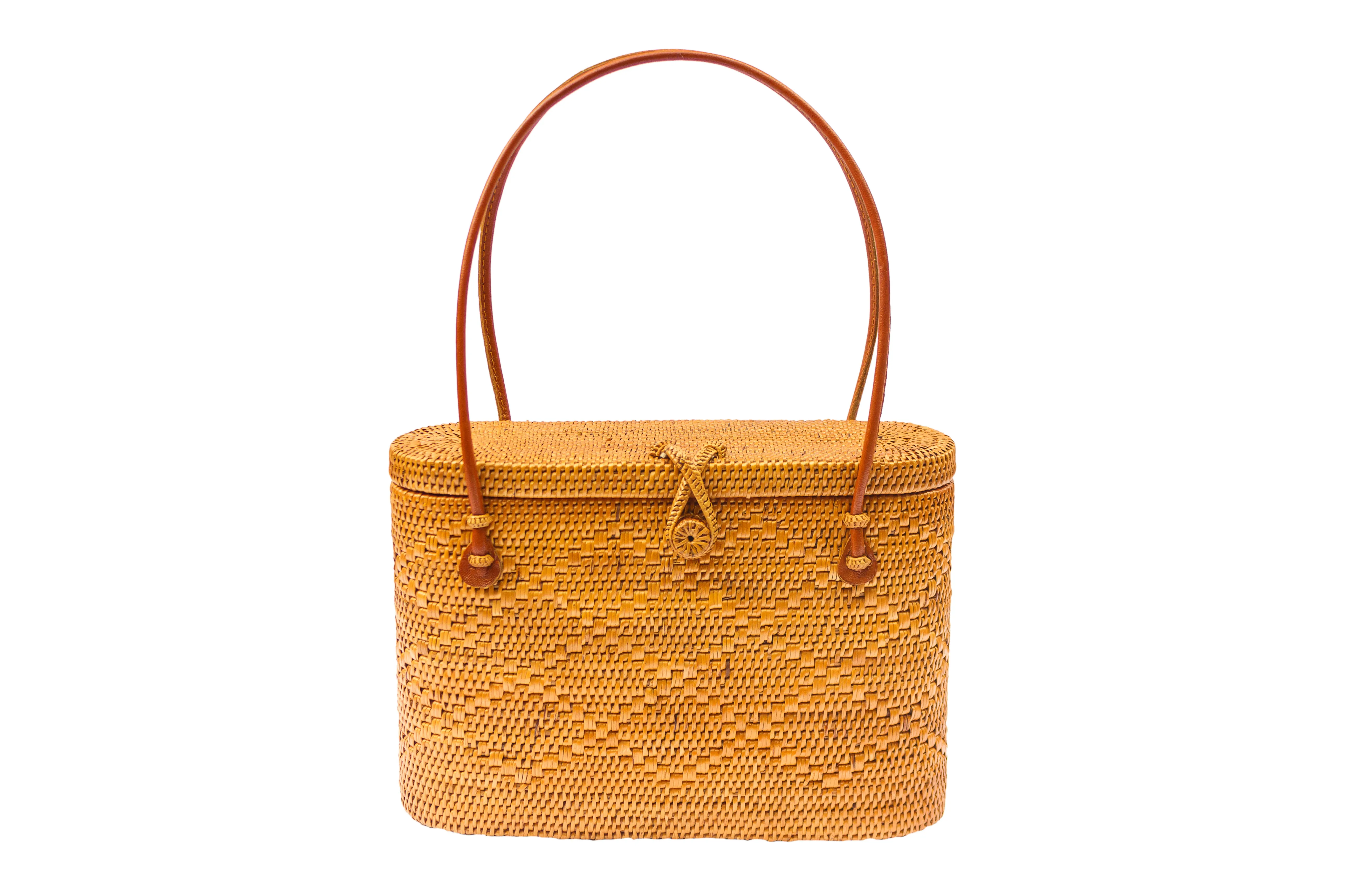 Flat Top Rattan Tote Bag