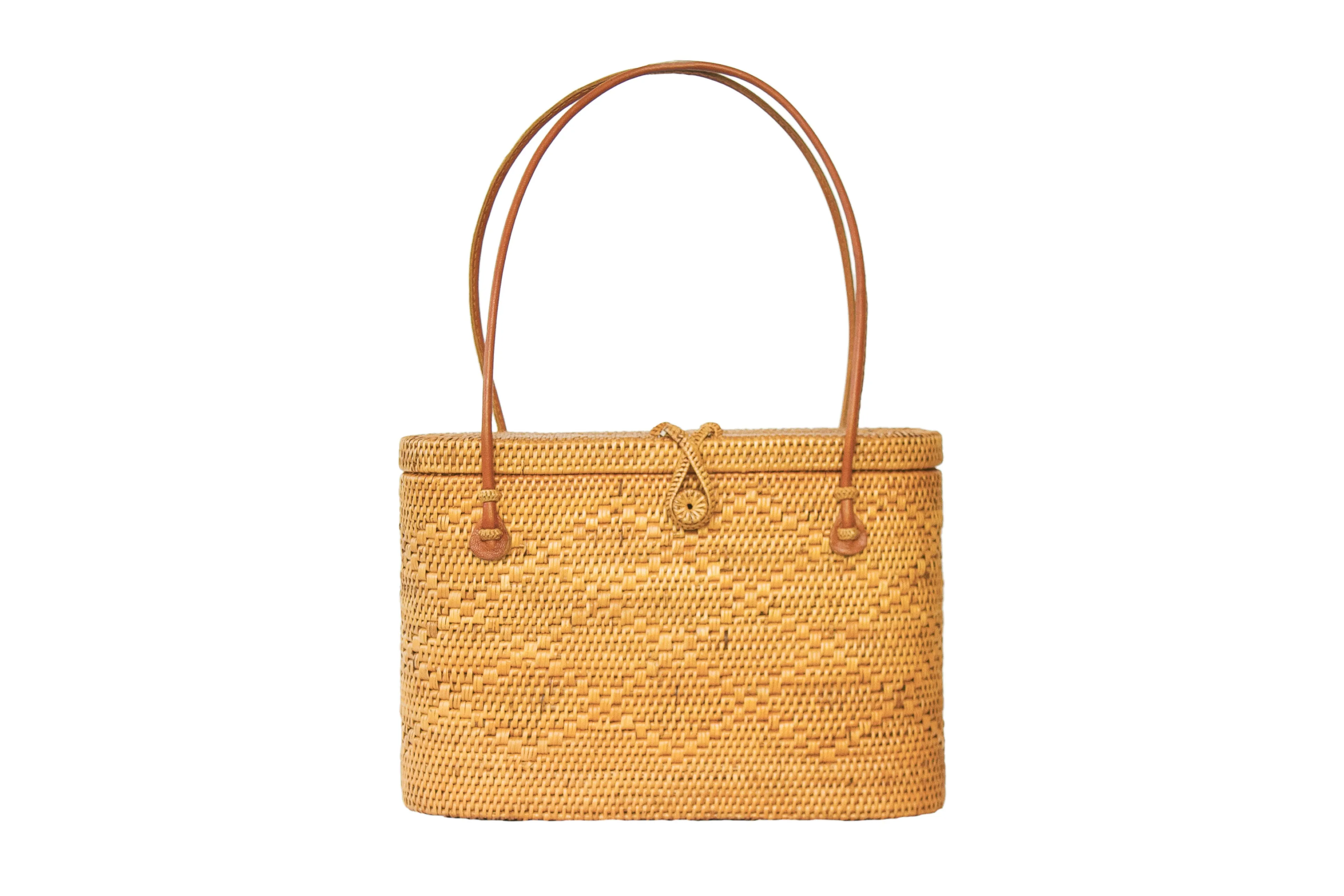 Flat Top Rattan Tote Bag