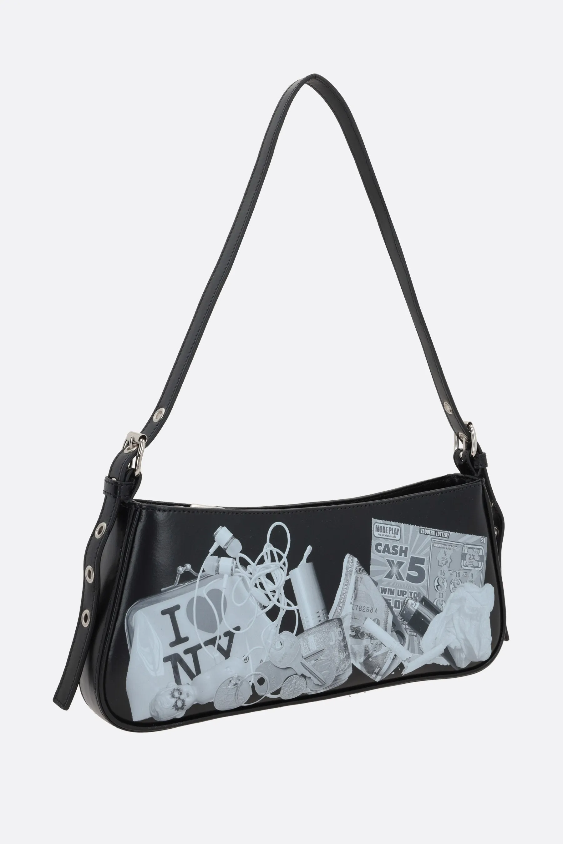 graphic print smooth leather shoulder bag