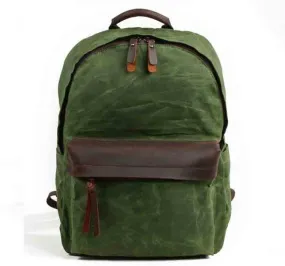 Green and Brown Canvas Leather 20 to 35 Litre Backpack