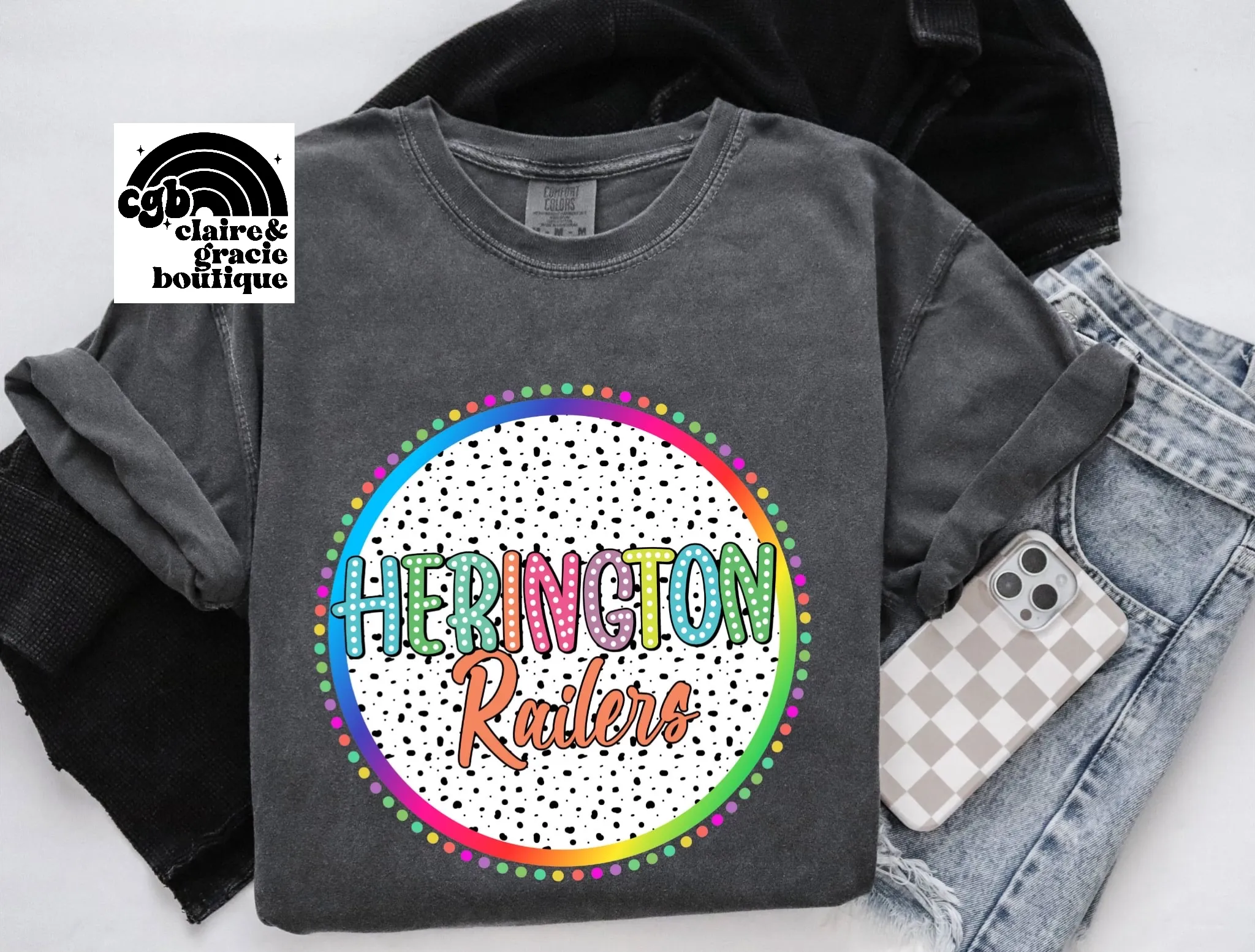 Herington Railers Colorful Custom School Tee |