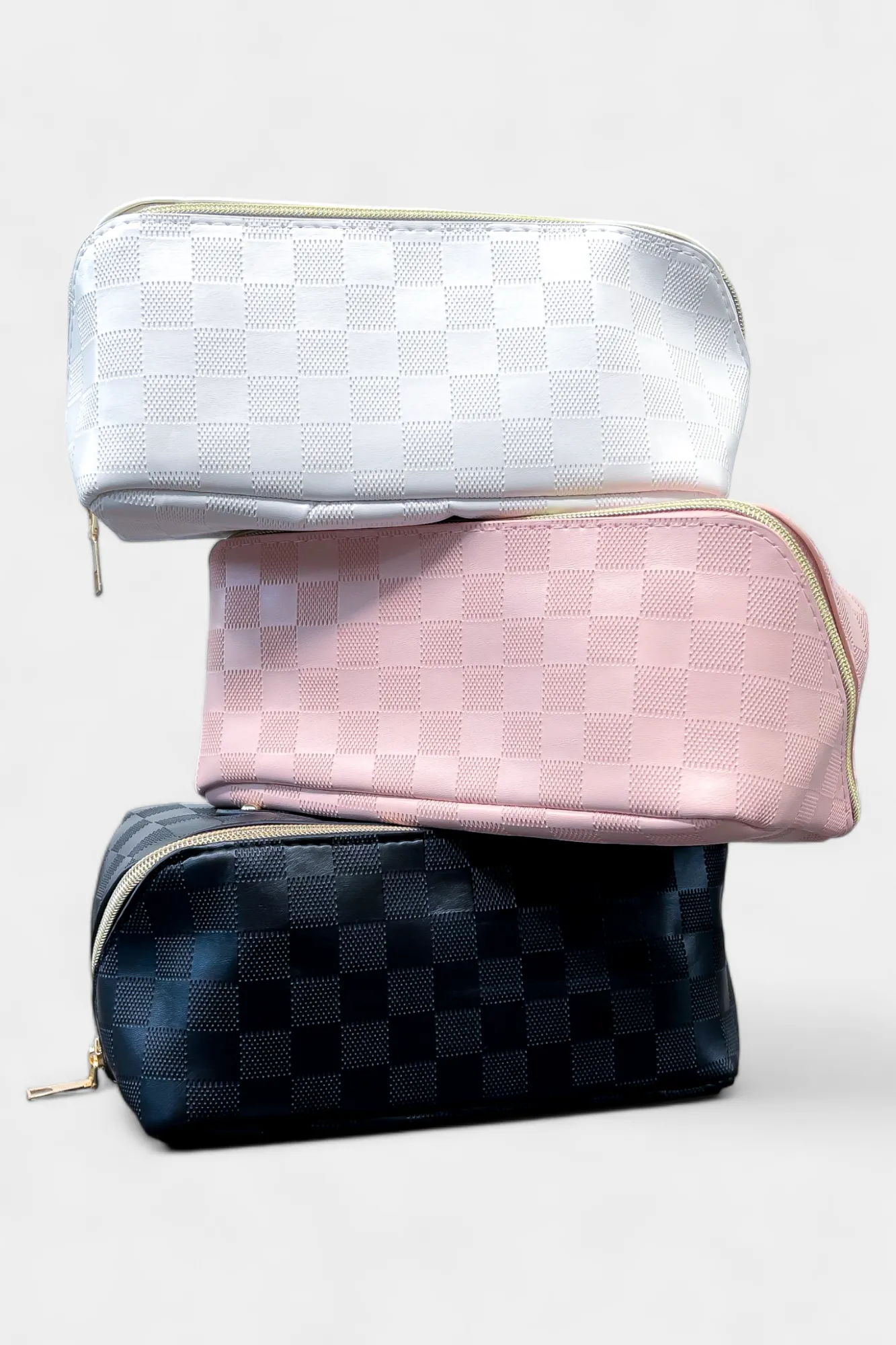 Ivory Checkered Makeup Bag