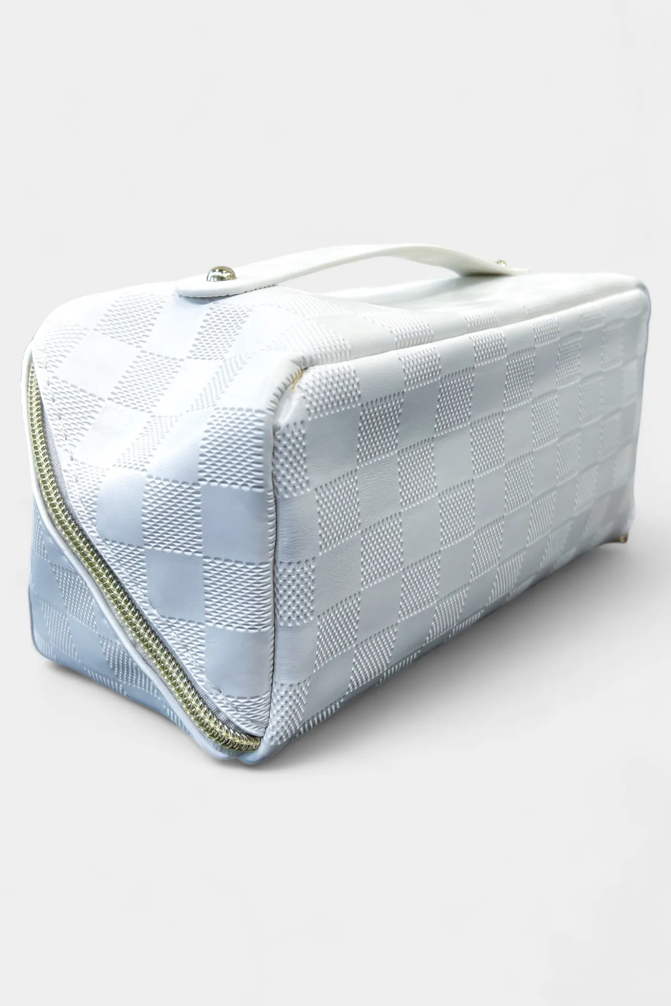 Ivory Checkered Makeup Bag