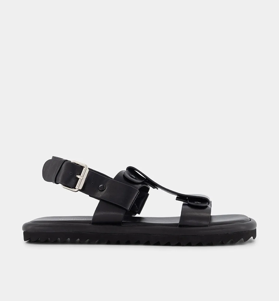 Juno Leather T-Bar Sandal | Black