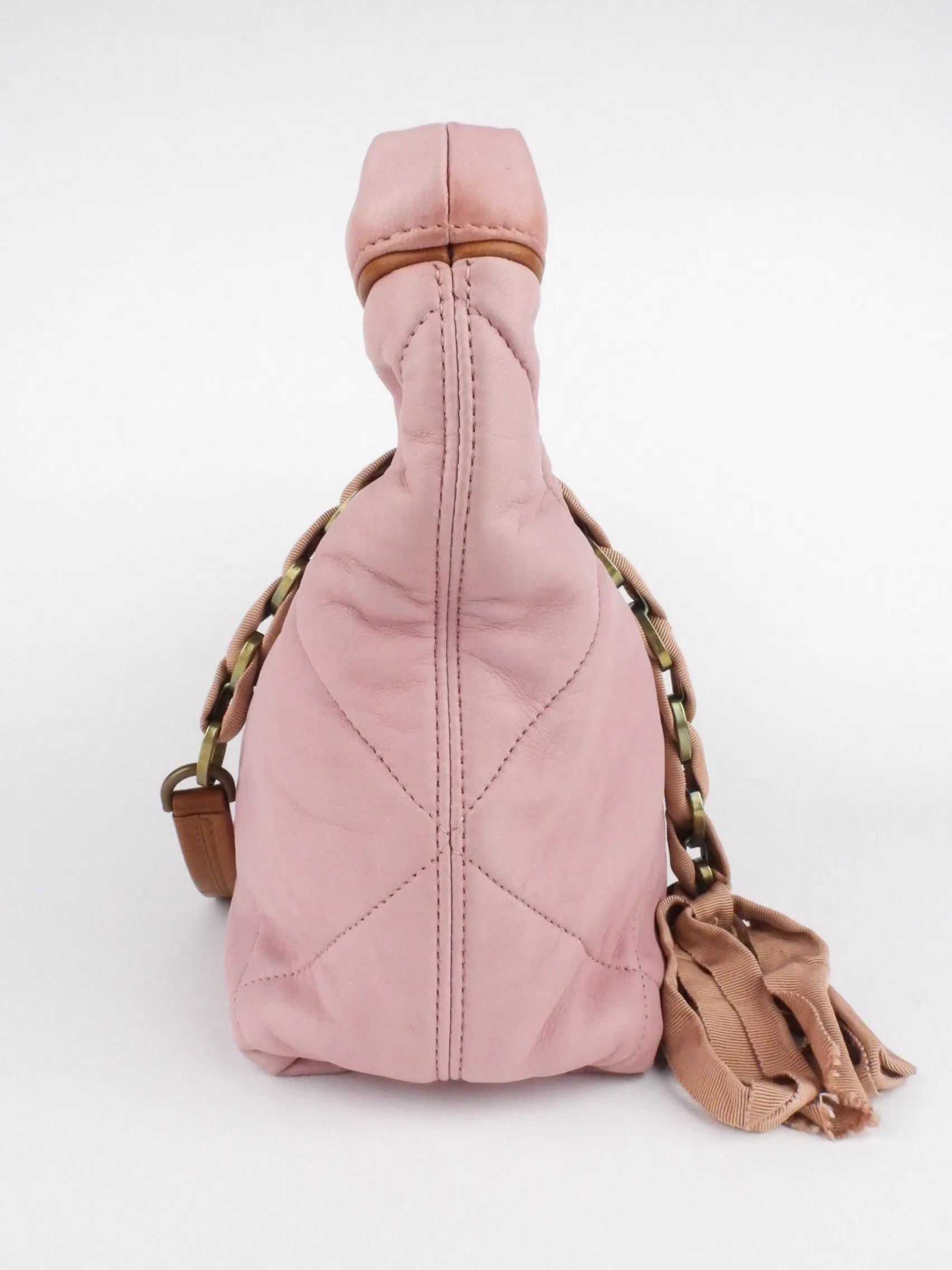 Lanvin Pink Diamond Quilted Lambskin Chainlink Handle Two Way Bag