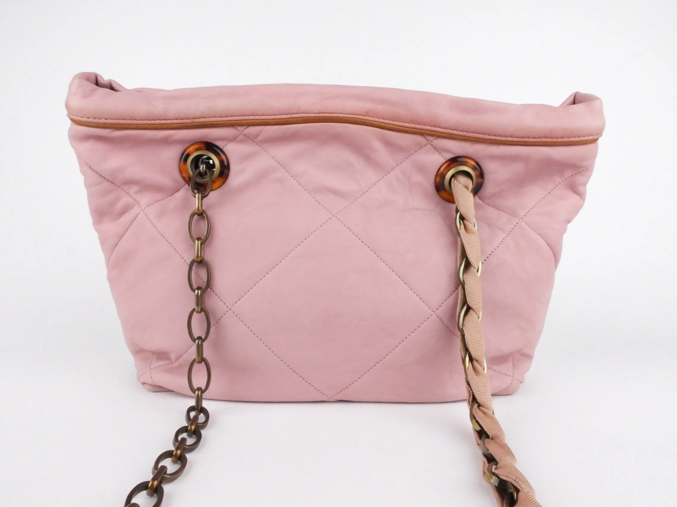 Lanvin Pink Diamond Quilted Lambskin Chainlink Handle Two Way Bag