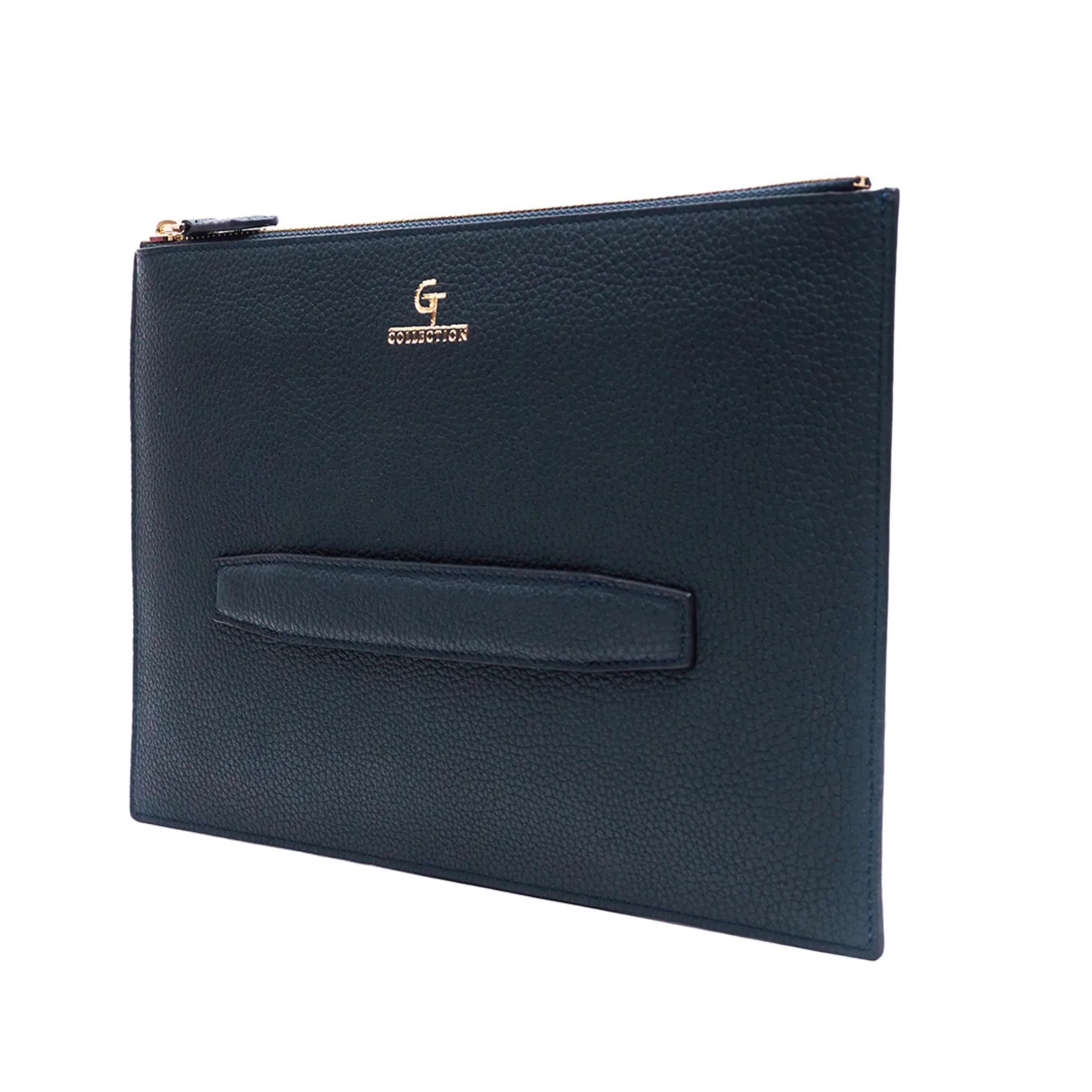 Men's Leather Clutch Bag - Blue with golden details