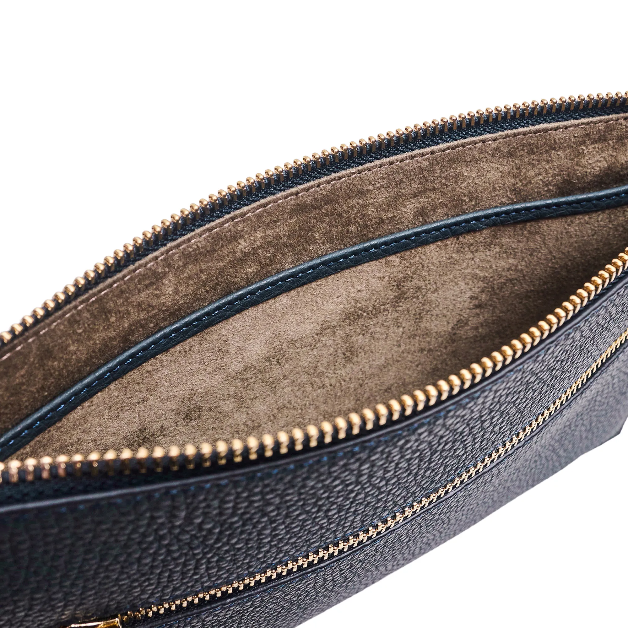 Men's Leather Clutch Bag - Blue with golden details