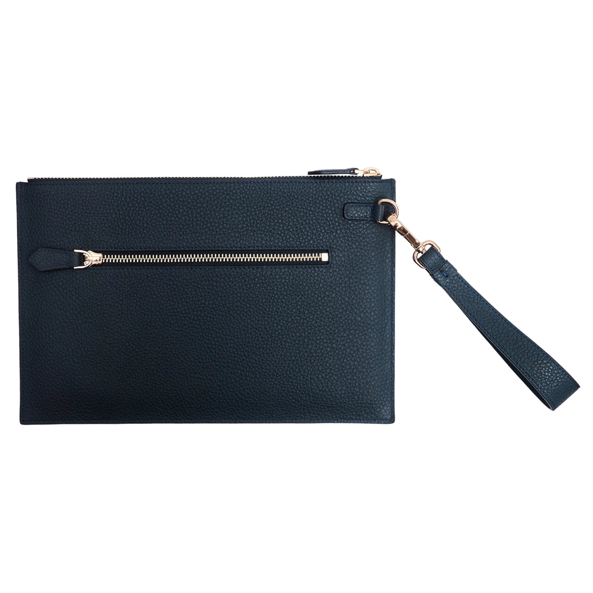 Men's Leather Clutch Bag - Blue with golden details