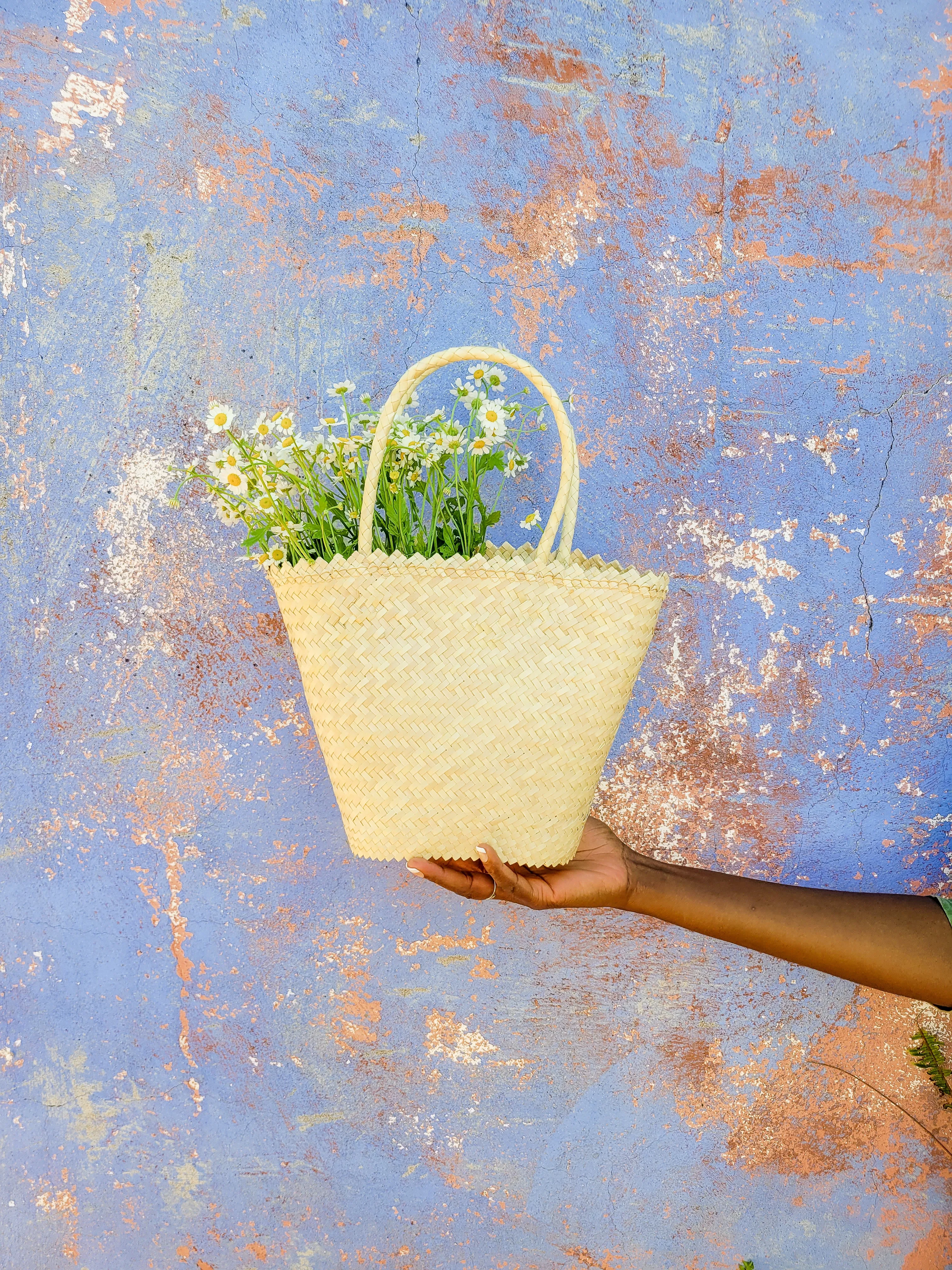 Mini French Basket Tote Bag-Natural