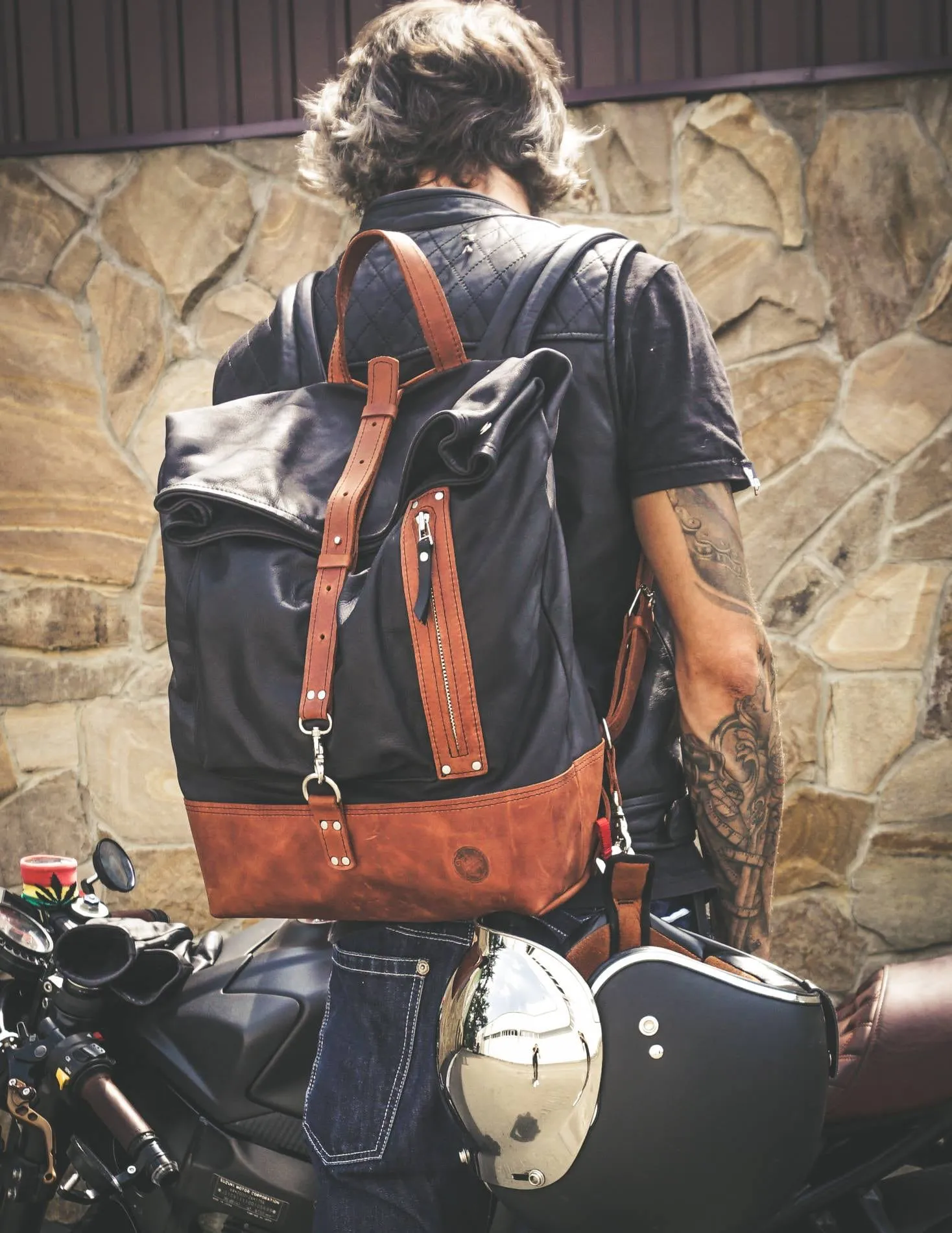 Motorcycle leather backpack, Best leather rucksack for men and women, Handcrafted