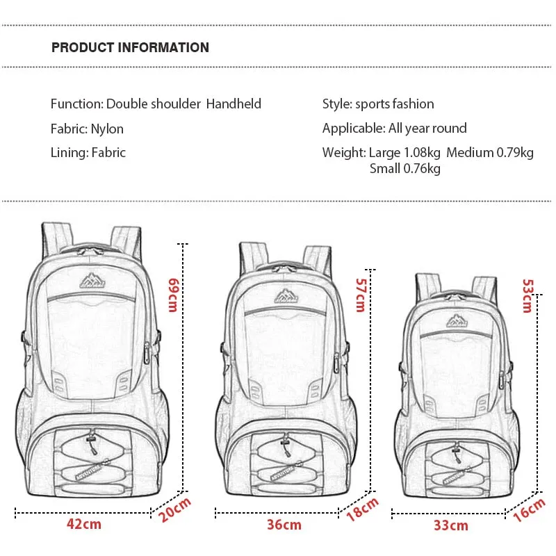 Multi Pockets 30L-70L Capacity Outdoor Waterproof Backpack