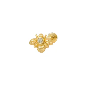 Petit CZ Bee Flat Back Stud Earring (18G)