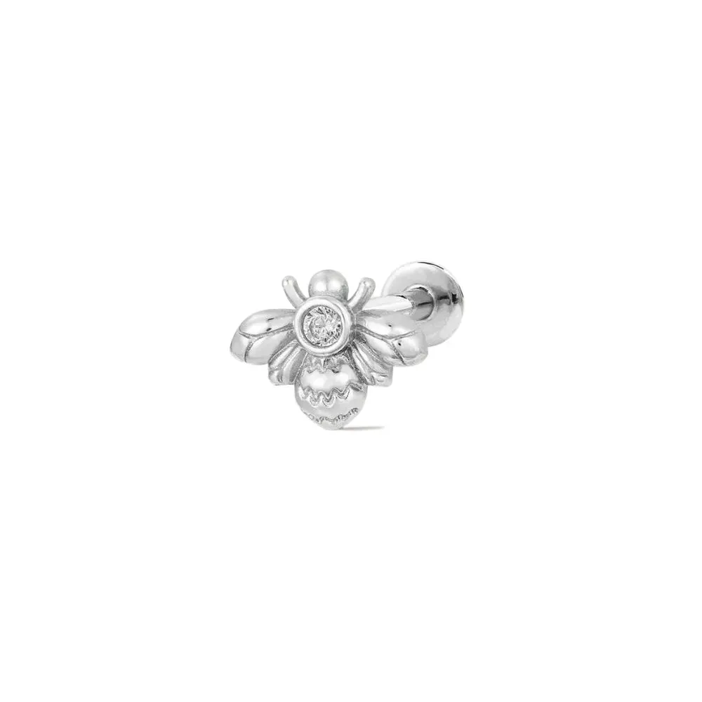 Petit CZ Bee Flat Back Stud Earring (18G)